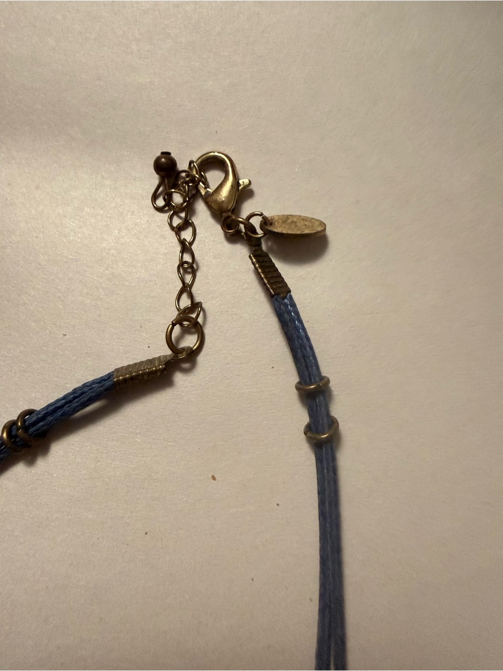 Boho Blue Cord Triple Medallion Necklace Antique Gold Crystal Y2K